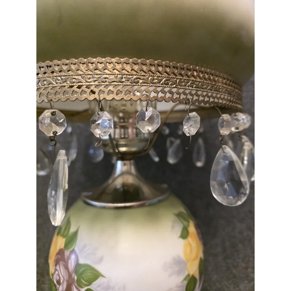 Antique Rose on Green Hurricane Lamp 10